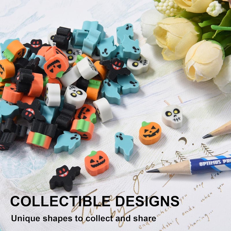 DOMG 300Pcs Mini Halloween Erasers for Kids, Cute Mini Pumpkin Ghost Bat Erasers Bulk for Halloween Classroom Party Favors Goody Bag Filler Gifts - Image 4